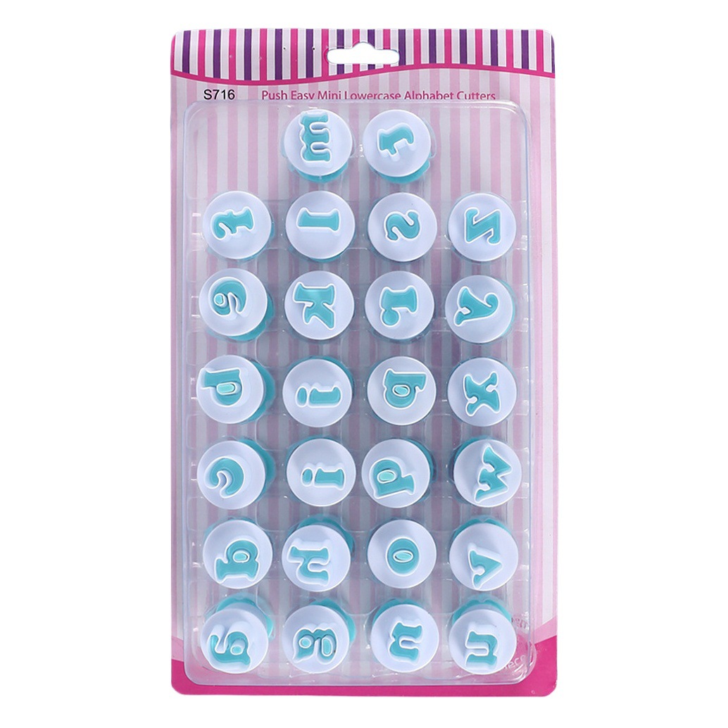 26 mayúsculas y minúsculas número galleta primavera prensa die fondant cake impresión troquelado troquel herramienta para hornear
