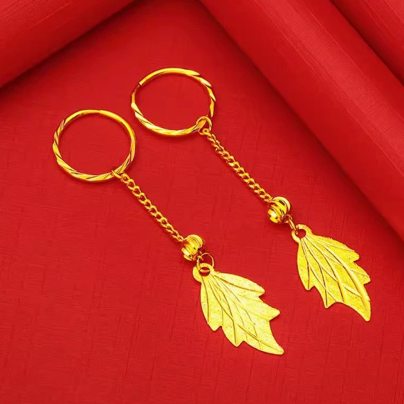 Вьетнамские песчаные золотые листья серьги женские автомобильные цветы женские серьги серьги серьги модные гальванические украшения из настоящего золота