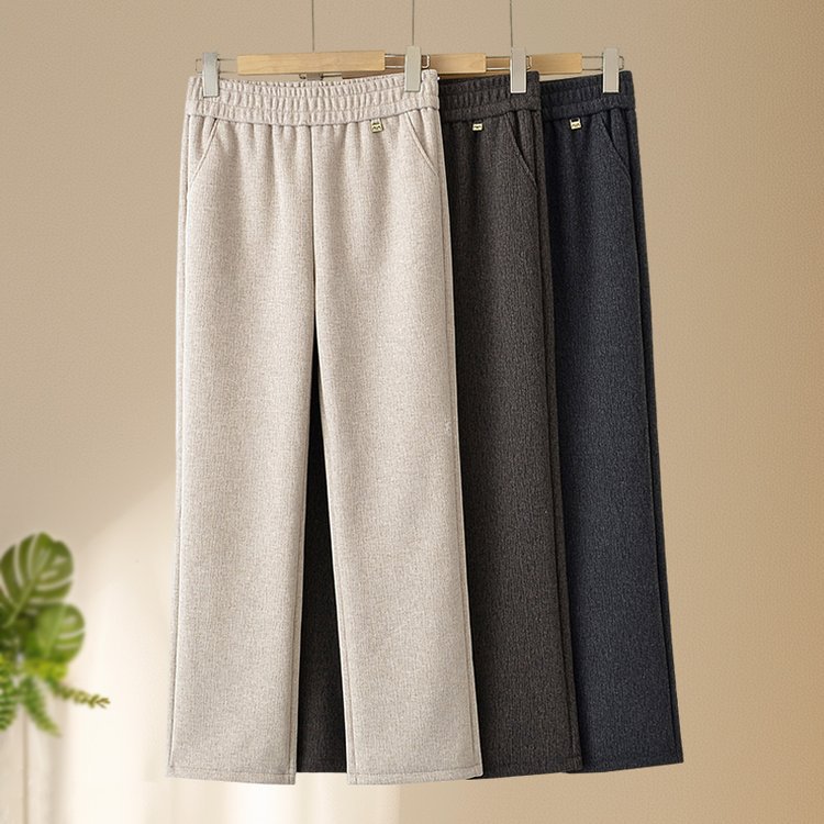 New Autumn and Winter Velvet Pants for Middle-Aged and Elderly Women, Grandma Wear, High-Waisted Pants, Mother Wear, Elastic Waist Casual Pants