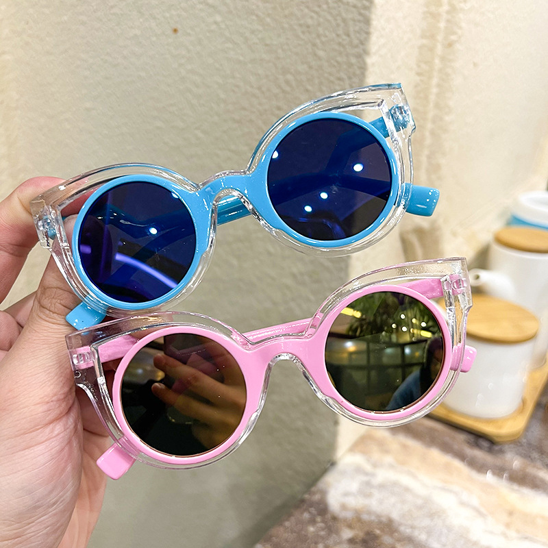 Children's sun glasses with hollow frame double frame, kids glasses UV protection colorful film sunglasses for travel and photography