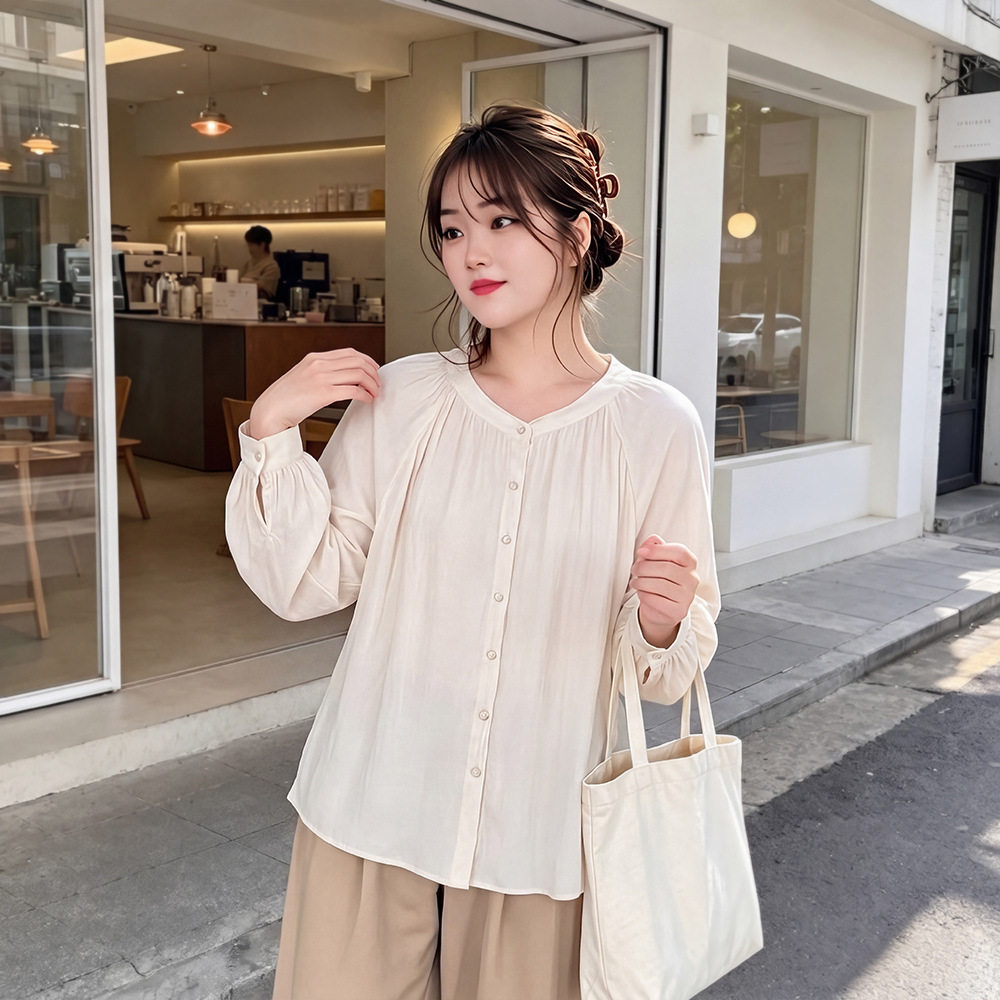 65-160kg Plus-size women's high-end chiffon blouse for spring and autumn, fashionable and versatile simple top for slightly curvy women