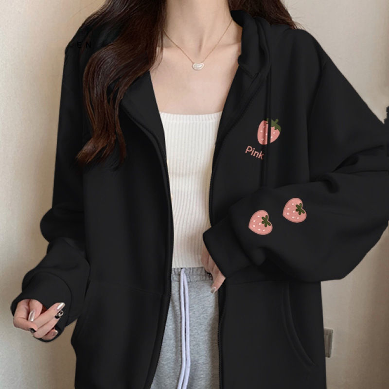 2025美式春秋小众新款印花上衣百搭休闲慵懒风时尚草莓卫衣女ins|undefined