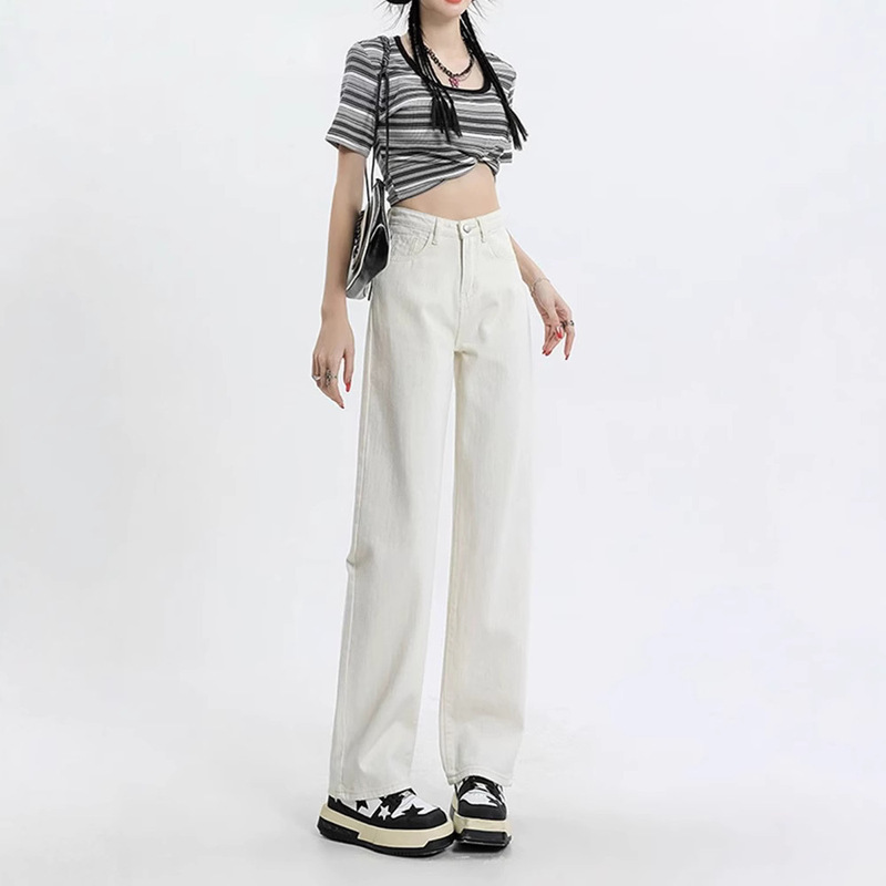 White Wide-Leg Jeans for Women 2025 Spring and Summer New Casual Work Clothing High-Waist Slim Straight Narrow Pants for Small People