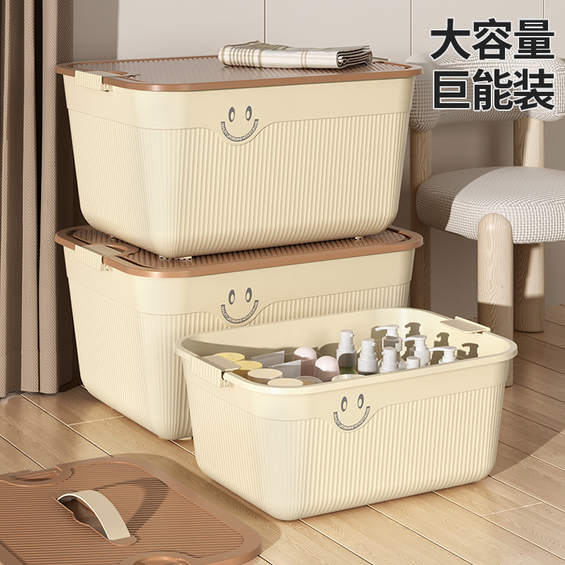デスクトップ収納ボックススナック雑物果物収納バスケット手持ち蓋付きプラスチック家庭用衣類収納整理箱|undefined