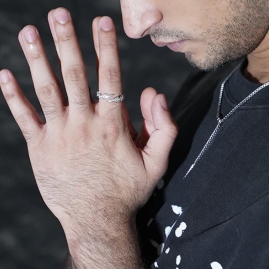 Men's Stackable Lightning Ring Full Diamond Trendy Open Band_voghion.com