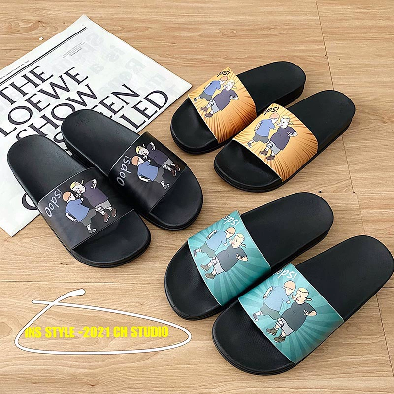 Новые 2023 летние домашние Тапочки для ванной комнаты, Нескользящие тапочки в помещении на улице в мультяшных сандалиях OOPS!