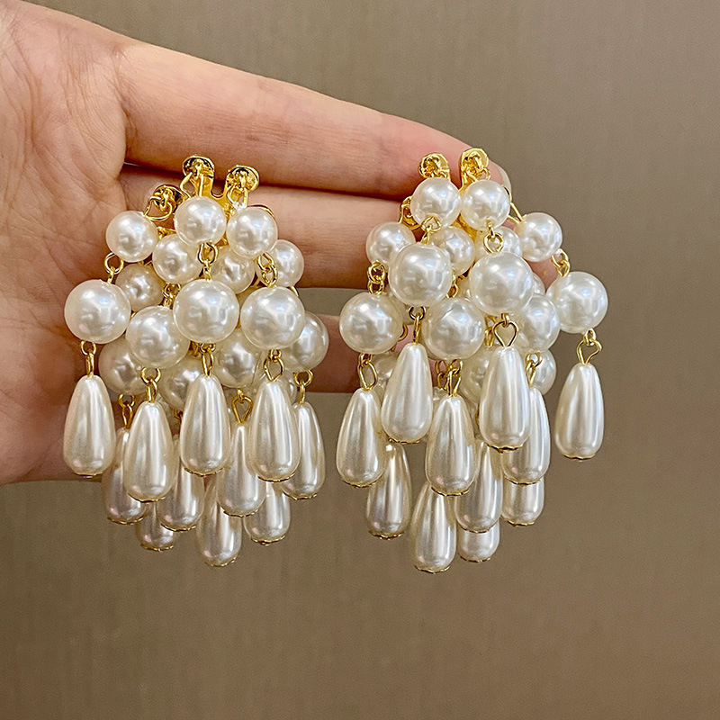 Orecchini a lobo vintage con perle e nappe in argento 925_voghion.com