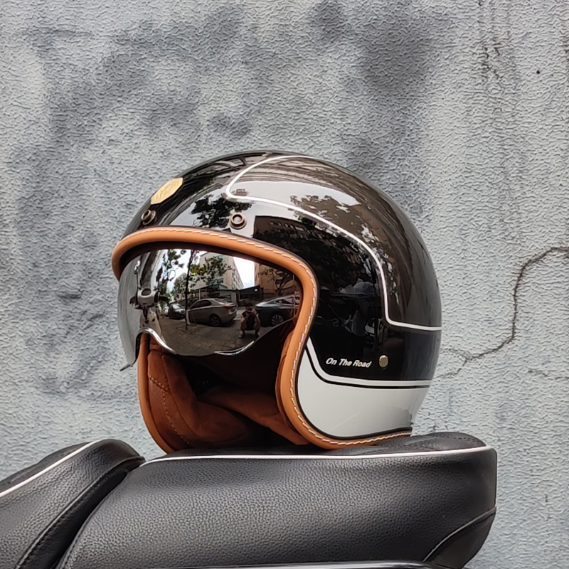 Xiaoniu ORZ Motorcycle Retro Helmet Men and Women Half Helmet Cruise 3/4 (Auto Parts and Accessories) - m-smile-yellow-lining