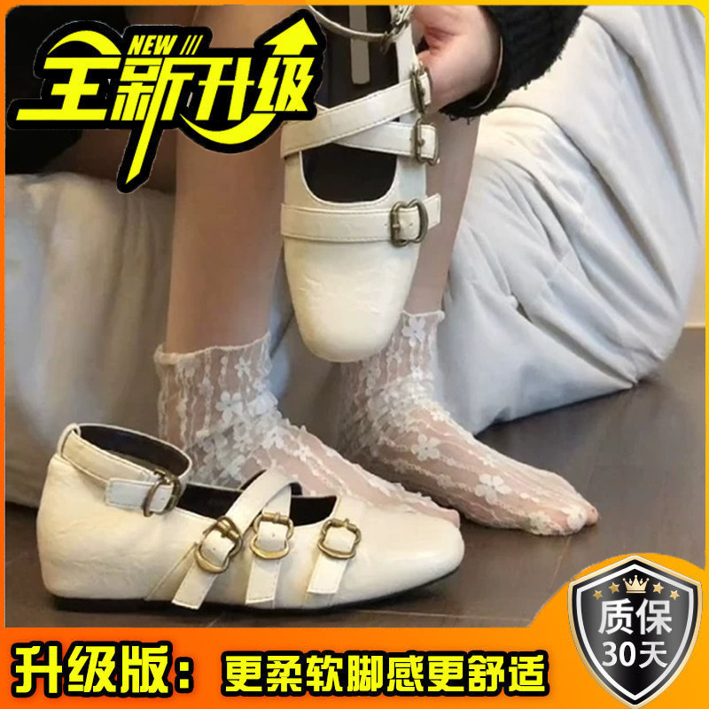 秋季设计感交叉绑带坡跟单鞋女士小众复古小皮鞋浅口内增玛丽珍鞋|undefined