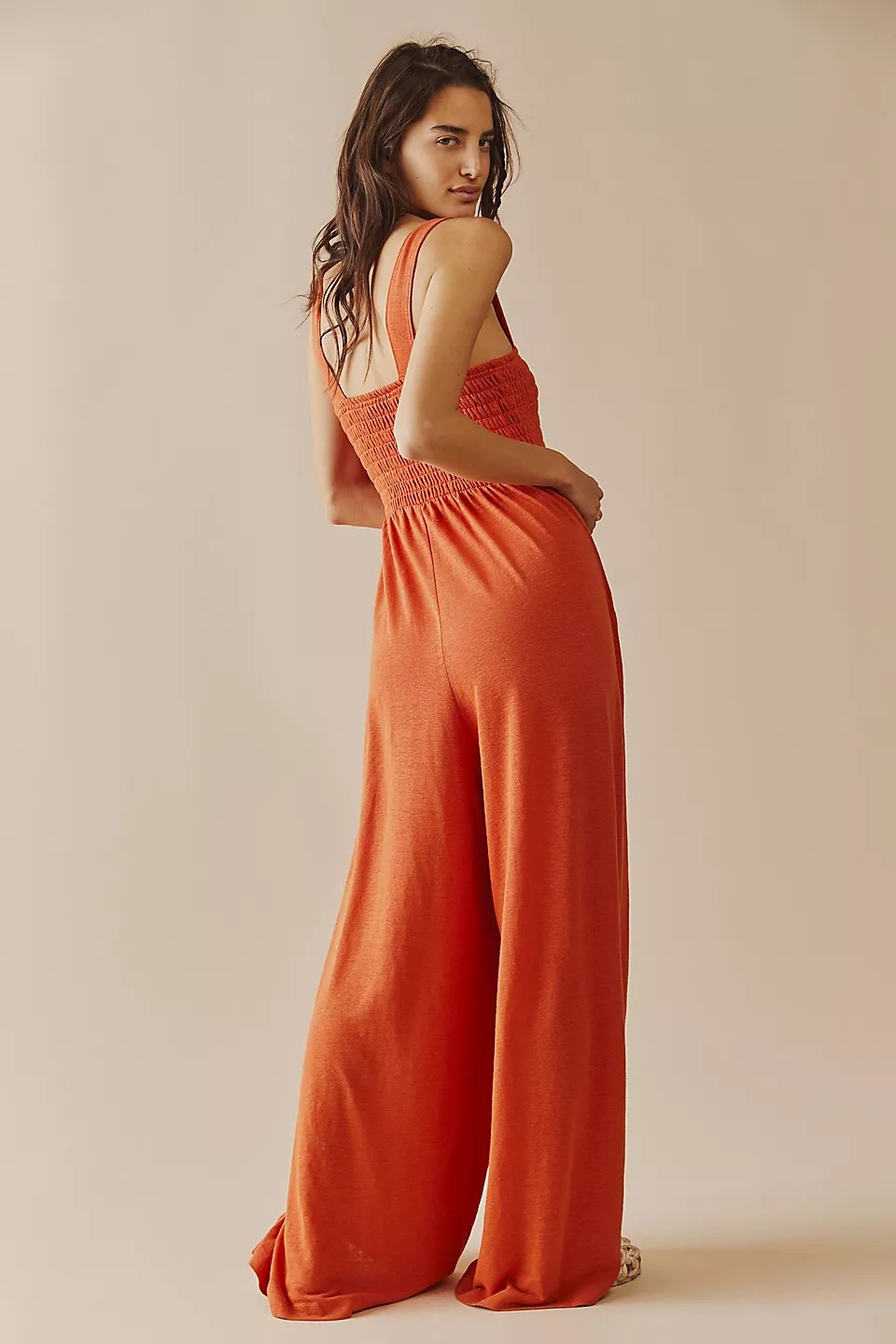 sling backless strech wide leg solid color jumpsuit NSCXY131334