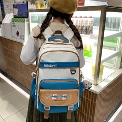 新款初中生書包大學生學院風休閒簡約雙肩包小清新拼色中學生背包