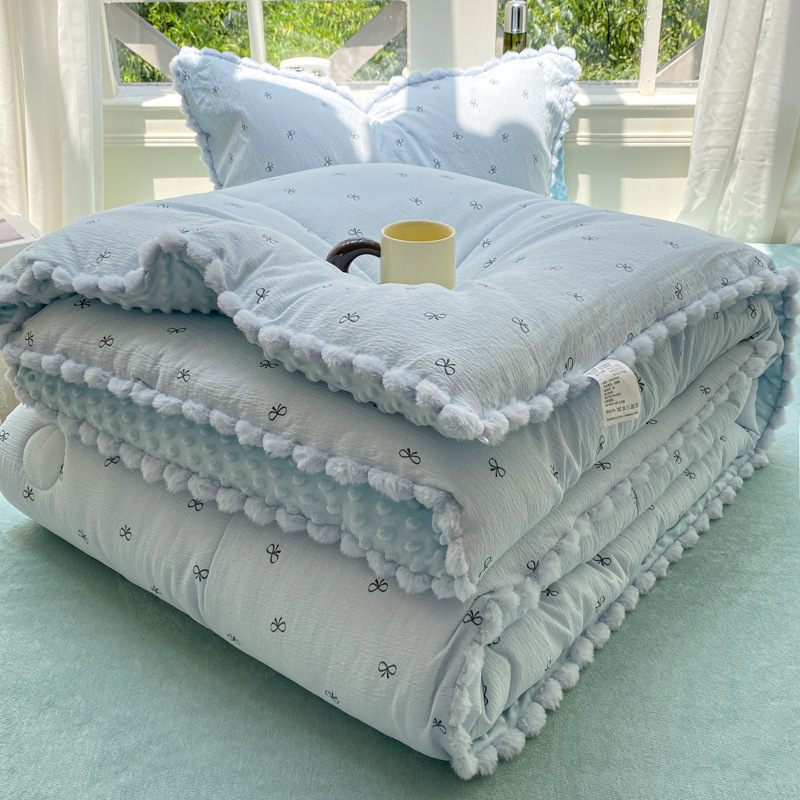 冬季新款木棉毛球豆豆绒被学生宿舍单人春秋被子家用双人冬被可机