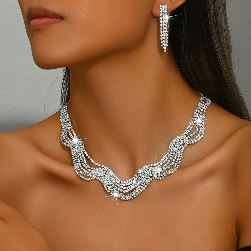 RNAFASHION Набор украшений: серебряное колье и серьги с кристаллами, европейский стиль для невесты и выпускного