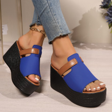 欧美2025夏季时尚跨境 松糕 女士鱼嘴凉拖鞋增高一字拖大码女鞋