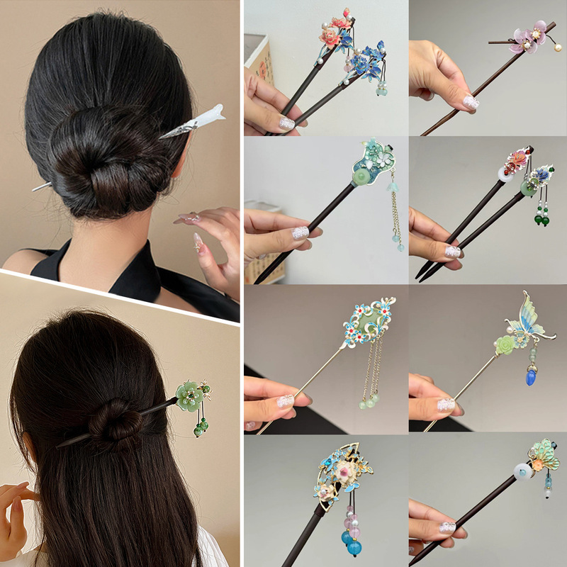 New Antique Hairpin New Chinese High-end Hanfu Headwear Palace Lantern Tassel Hairpin Alloy Hanfu Hair Disc Hairpin