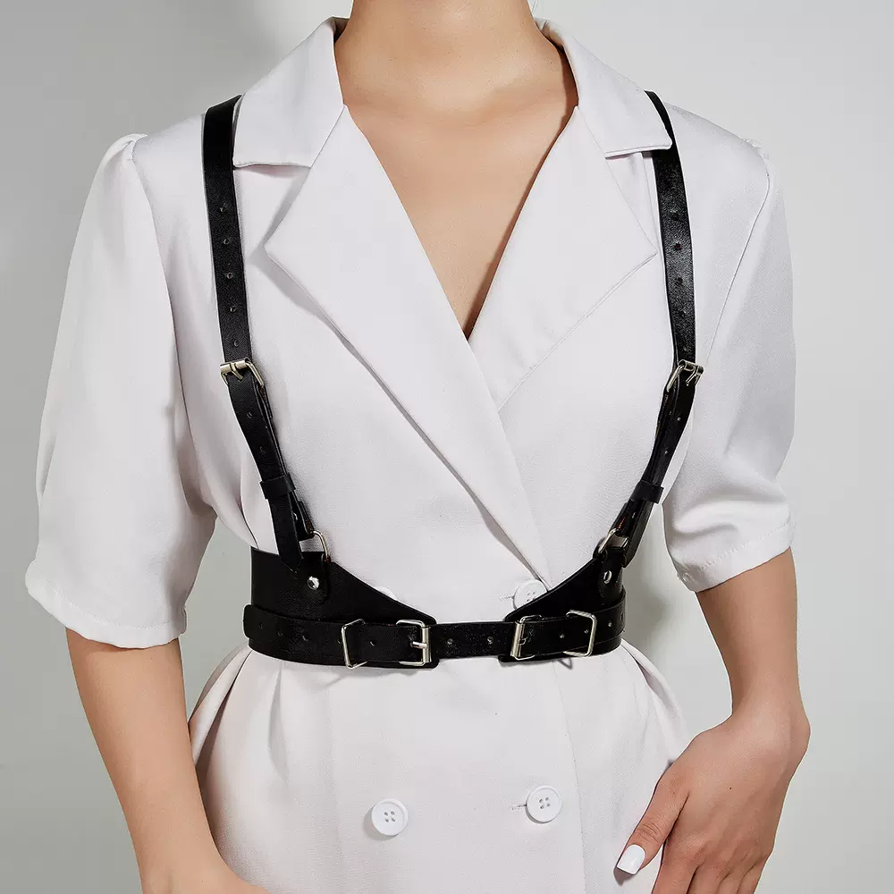 街拍时尚背带式腰封装饰黑色ins朋克风吊带配西装腰带女束腰厂家