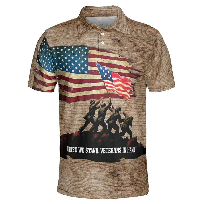 American Veteran Camouflage Polo Shirt Men's Casual Camouflage Military Short Sleeve American Army Camouflage Top