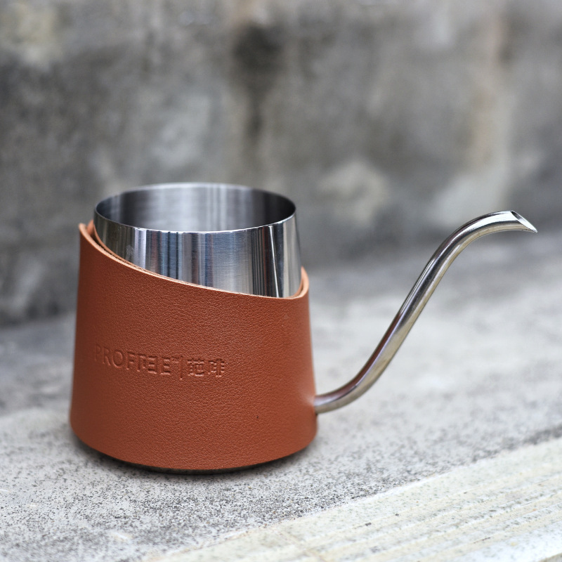 Outdoor Picnic Hand-made Coffee Pot Stainless Steel with Leather Insulated Water Cup Simple High Color Value Fine Mouth Pot with Walking Cup