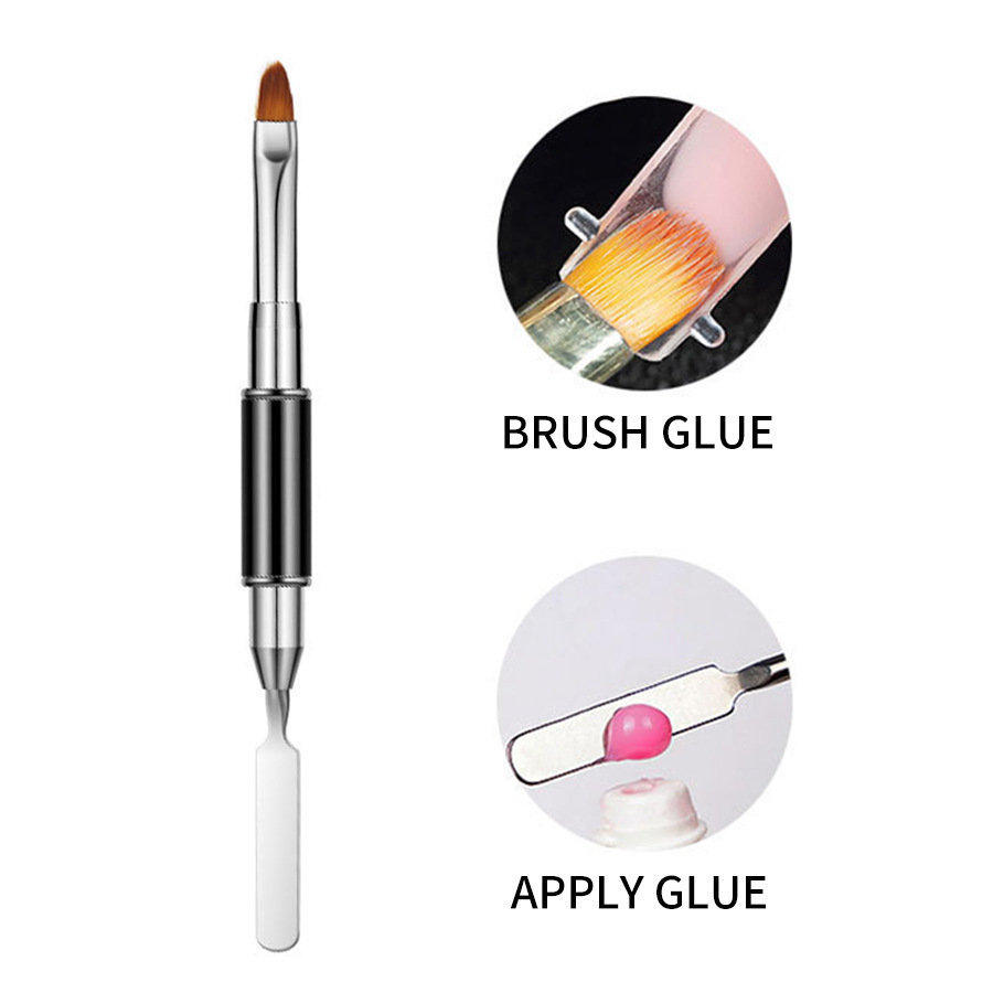 Doble cabeza de doble propósito arte de uñas fototerapia pluma acero empuje pegamento repujado palo multifuncional arte de uñas pluma cristal pegamento pluma arte de uñas cepillo