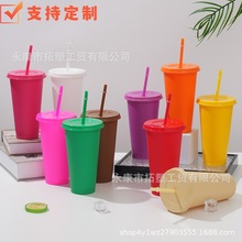 亚马逊爆款710ml大容量水杯pp单层塑料吸管杯时尚咖啡杯可logo
