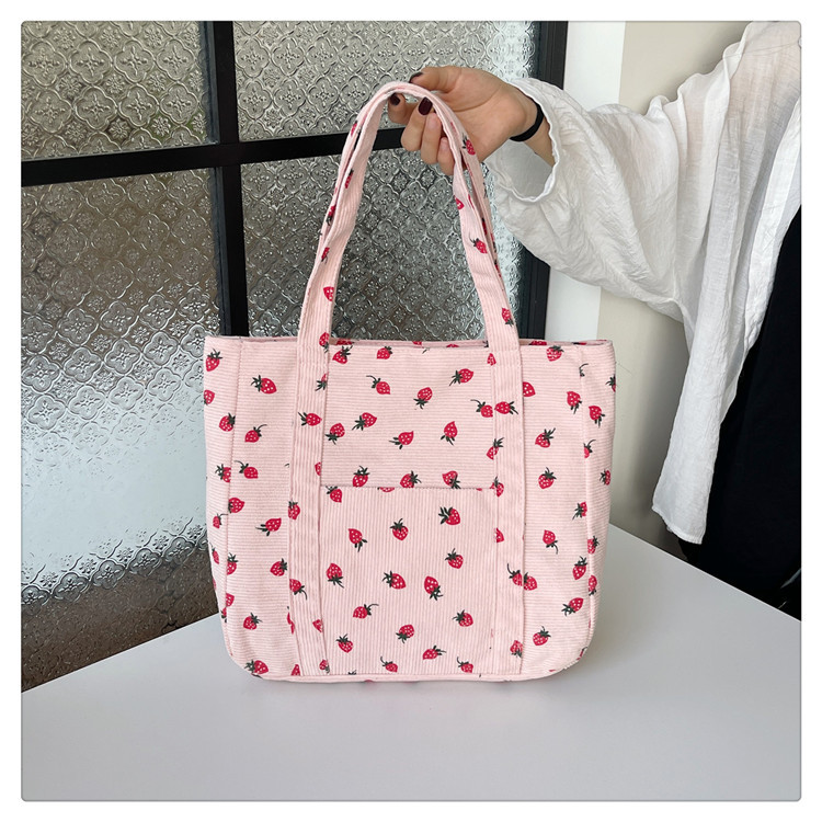 Women's Large Corduroy Strawberry Streetwear Sewing Thread Square Zipper Handbag display picture 6