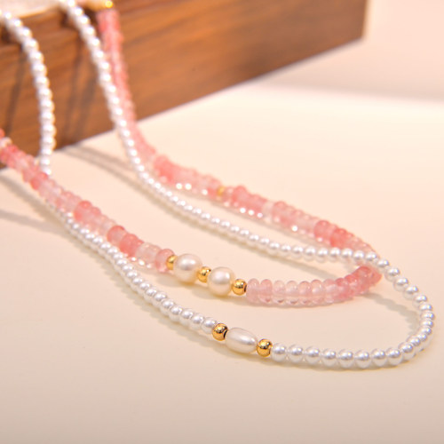 Elegant Layered Double Pearl Necklace for Women - Natural Stone, Unique, Light Luxury, Retro Oval Bead, Long Pendant Necklace Accessory