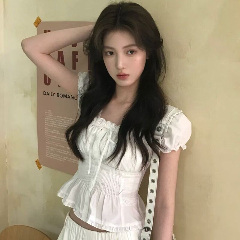 2026 Summer New French-Style White Puff Sleeve Shirt for Women, Stylish Slim-Fit Short-Sleeve Blouse 2026 Summer New French-Style White Puff Sleeve Shirt for Women, Stylish Slim-Fit Short-Sleeve Blouse