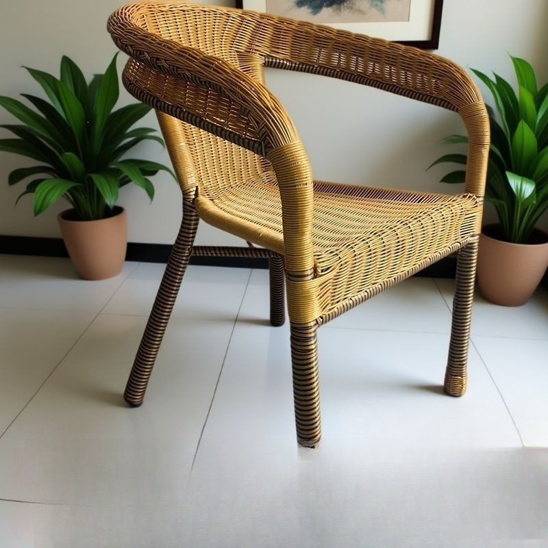 Balcony Rattan Chair Outdoor Woven Chair with Backrest, Table and Chair Three-Piece Set, Woven Leisure Chair with Backrest for the Elderly