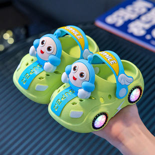 Children's Slippers Summer Baby Girl Car Shiny Light Indoor Soft-Soled Non-Slip Slippers Boy's Egg Hole Shoes