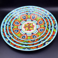 8N Xinjiang Style Round Plate Special Tableware Ethnic Restaurant Household Noodles Big Plate Chicken Chopped Chicken Hand-Picked Rice Fried Noodles Plate