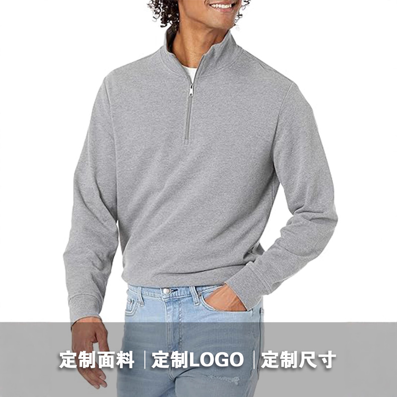 Professional Export Factory Cross-Border Customization of Asian, European, and American Sizes Cotton-Polyester Casual 1/4 Half-Zip Autumn and Winter Men's Stand-Up Collar Sweatshirt