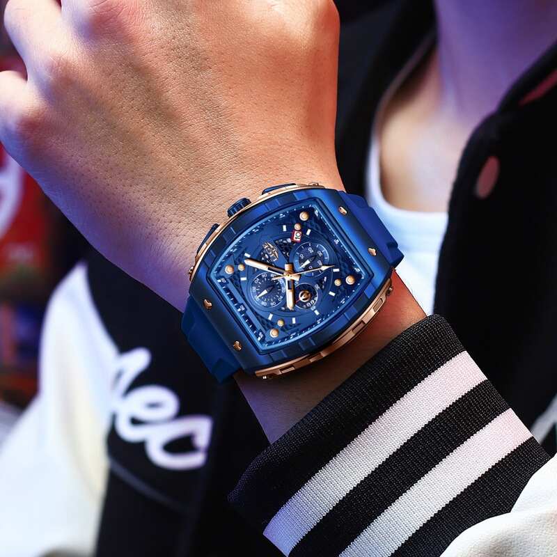 Lige/Cross-Border Men's Sports Quartz Watch Multi-Functional Luminous Waterproof Calendar Six-Hand Business Quartz Watch All Black