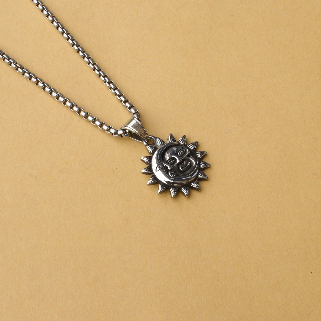 Sun Skull Cross Necklace with Stainless Steel Necklace, Men's and Women's Pendant, Collar Chain_voghion.com