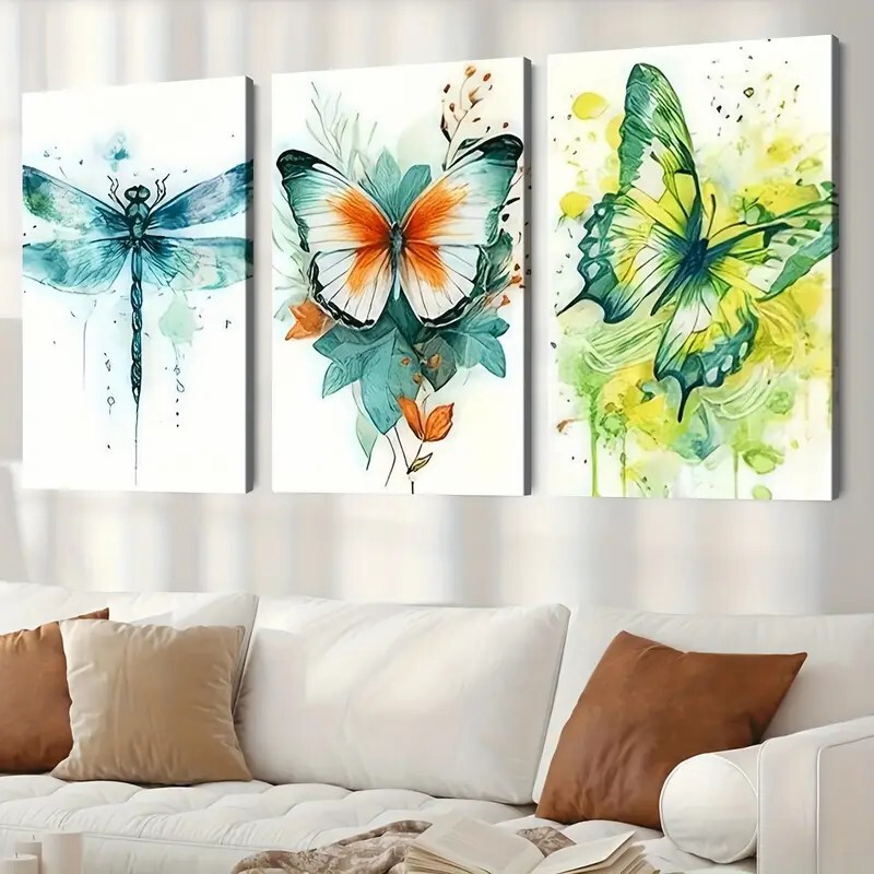Cross-Border Amazon Xiyin Temu New Vivid Dragonfly Butterfly Painting Combination Art Poster Wall Art Painting