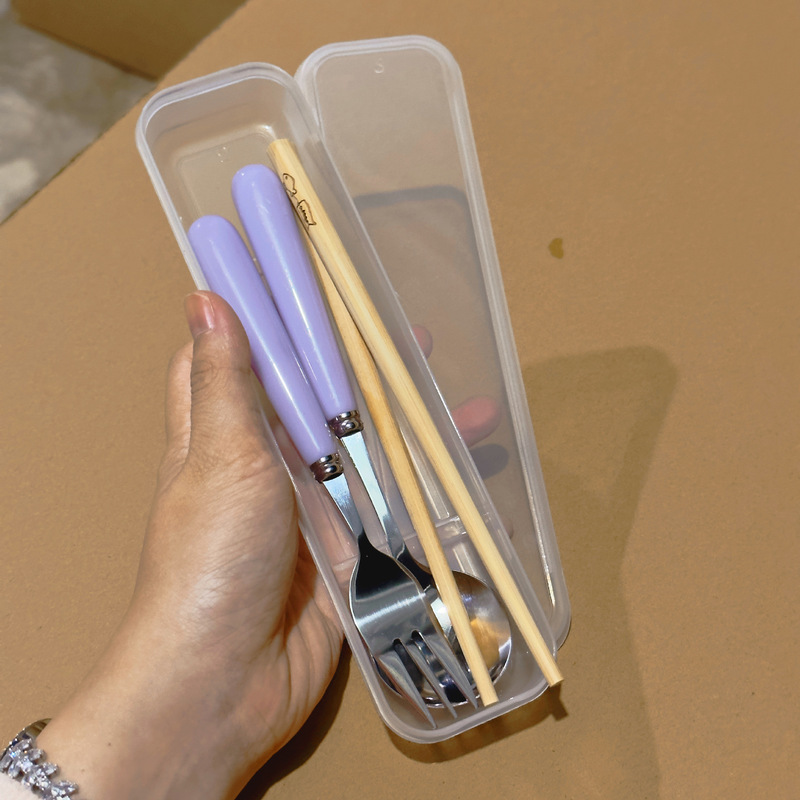 韓国式サトイモ紫デザートスプーンサラダフォーク長柄家庭用食器セットステンレスネット赤フォークスプーンスプーン|undefined