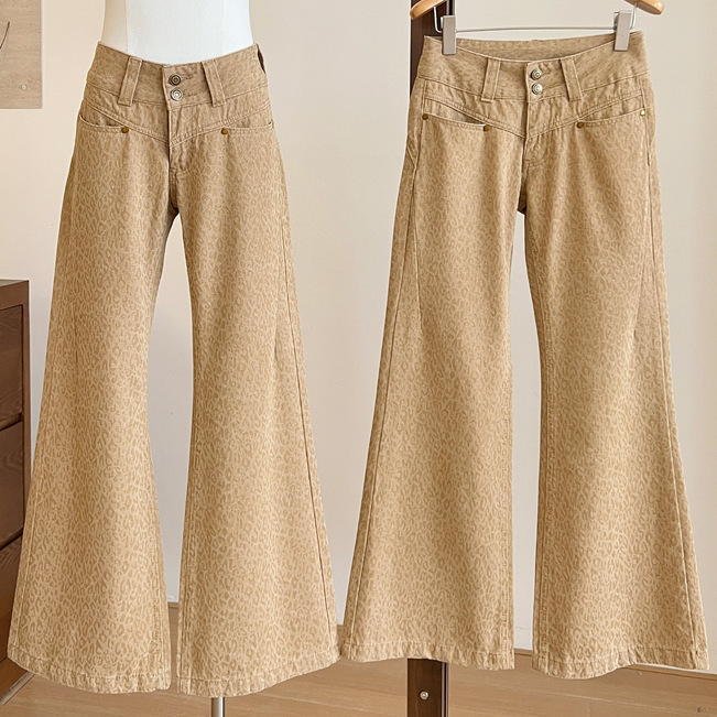 European and American Style Retro Leopard Print Loose Straight Wide Leg Pants Autumn and Winter 2025 Sexy Sweet Cool Bucket Denim Pants for Women