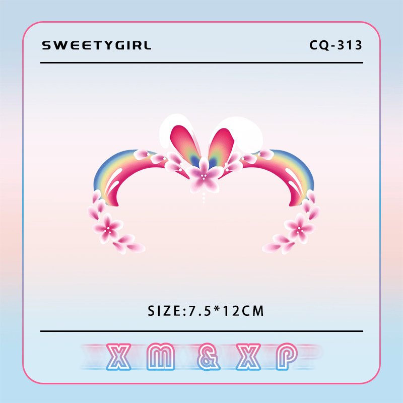 Rainbow Sakura Rabbit Ear Tattoo Sticker Dreamy Color Rainbow Sakura Rabbit Ear Sweet Fairy Tale Temporary Tattoo~
