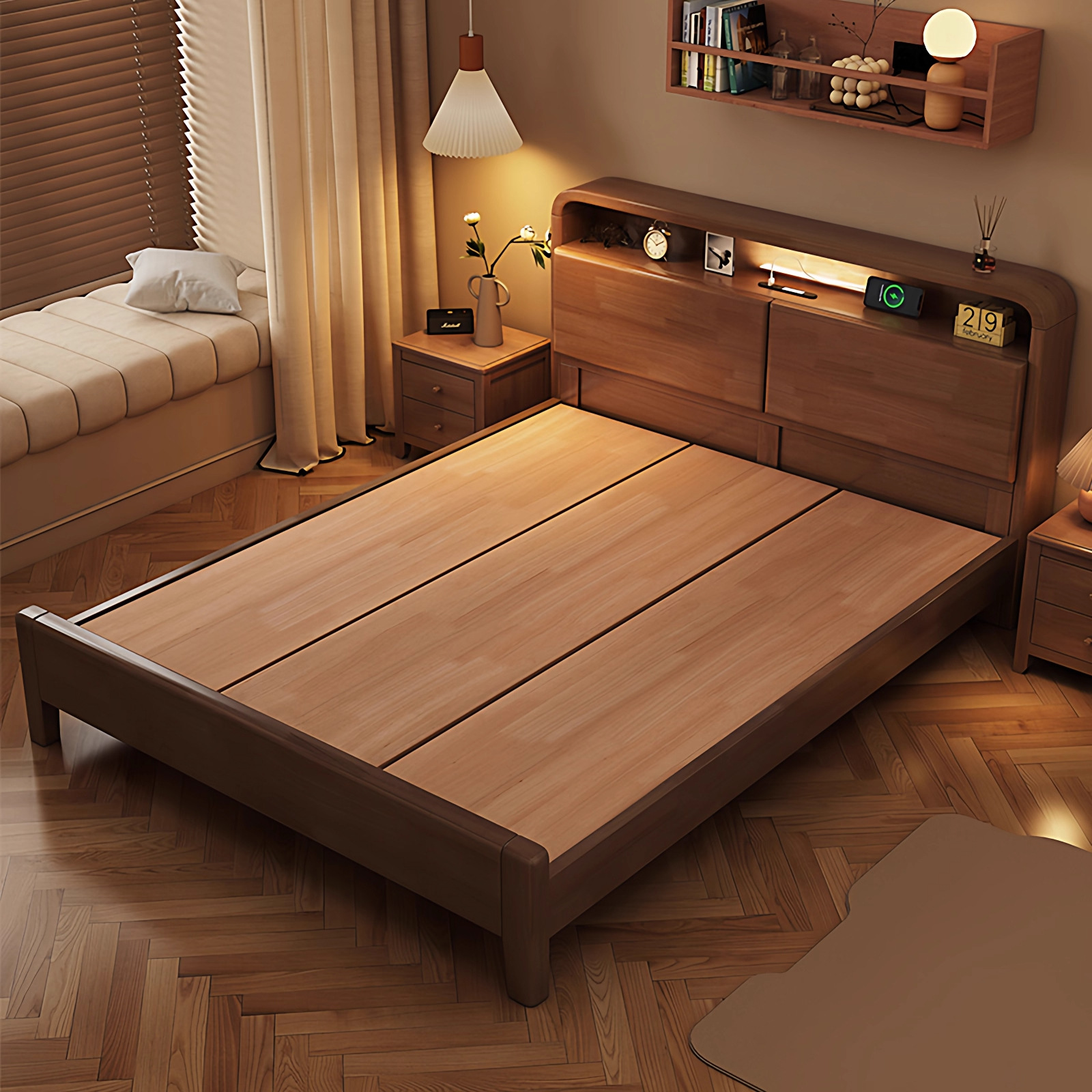Nordic Solid Wood Bed Modern Simple 1.5m Single Bed Home Full Solid Wood 1.8m Double Bed Master Bedroom Full Bed Frame