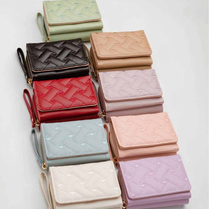 New women's short wallet simple embroidered love PU tri-fold bag card holder multi-card wallet wallet wholesale