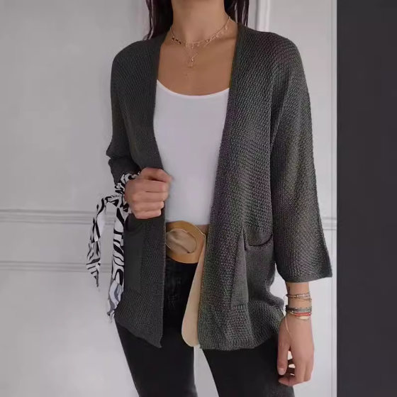 European and American 2024 New Independent Wish Women's Waffle Nine-point Sleeve Urban Casual Cardigan Jacket