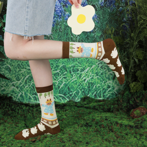 Socks for women spring and summer new rabbit cartoon combed cotton cute pastoral style mid-calf socks sweat-absorbent and deodorant women's socks