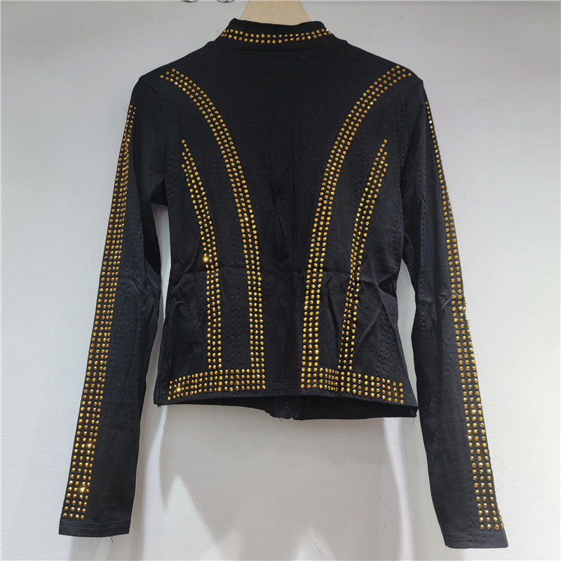 2026 principios de primavera nuevo diseño de moda sensación de delgado versátil diamante caliente brillante delgado cardigan con cremallera de moda