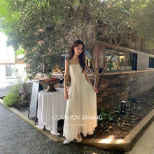 CZ ZHANG秋季新款法式名媛提花纱网遮副乳a字吊带连衣裙女B36400