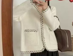 秋冬时尚撞色条纹棒球领拉链开衫毛衣女时尚通勤长袖针织衫外套|undefined