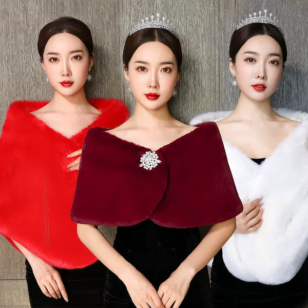 Wedding Shawl Winter 2024 Autumn and Winter Imitation Fox Fur Bride Wedding Dress Thickeneded Warm Cloak Outwear for Women