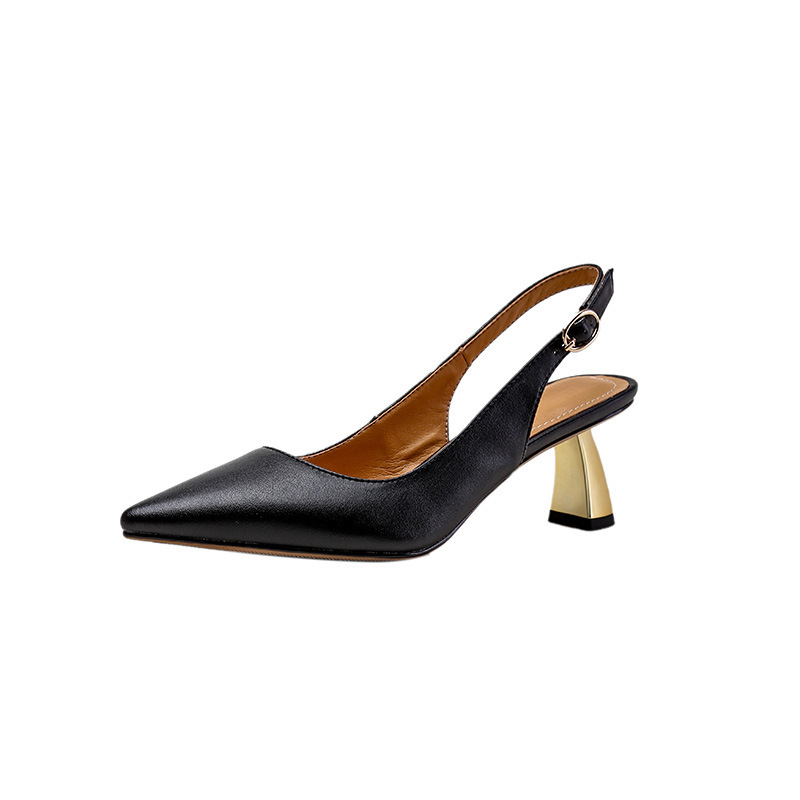 Huiyang French retro Baotou sandals women's medium heel soft leather stiletto high heels pointed toe summer new style_vogarts.com