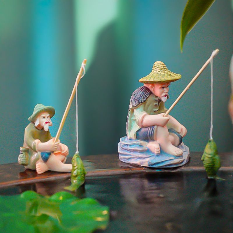 鱼缸造景姜太公钓鱼塑料工艺品水族箱布置悬浮石老头渔翁钓鱼摆件