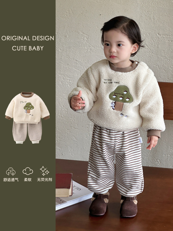 婴幼儿冬季外出服宝宝衣服秋冬款套装帅气可爱加绒卫衣长裤两件套|undefined