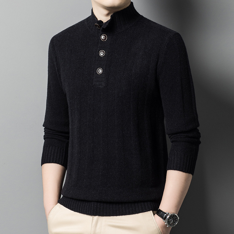 Pull en laine à col mi-haut pour homme, décontracté, à capuche, à manches longues, tendance, hiver 2024_voghion.com