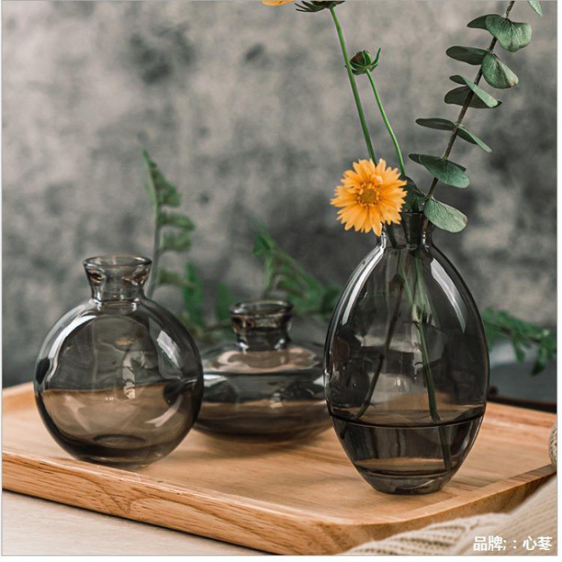 Alto valor de belleza ligero mini creativo pequeño jarrón conjunto de artesanía decoración de escritorio transparente flor decoración de sala de estar